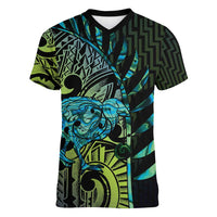 Southland Takehe Pounama Women V-Neck T-Shirt Aotearoa Poutama Paua Shell Fern LT14 Female Black - Polynesian Pride