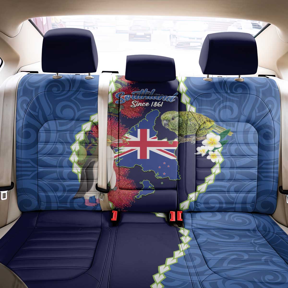 Southland Anniversary Day Back Car Seat Cover Murihiku 1861 Maori Bird Mix Pohutukawa LT14 - Polynesian Pride