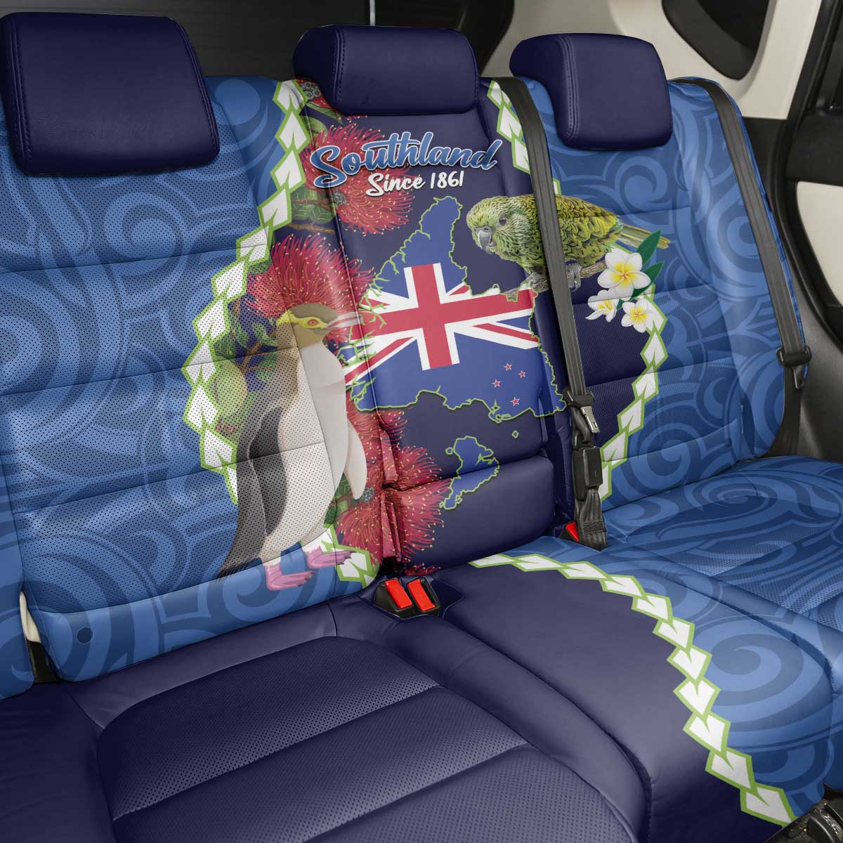 Southland Anniversary Day Back Car Seat Cover Murihiku 1861 Maori Bird Mix Pohutukawa LT14 - Polynesian Pride