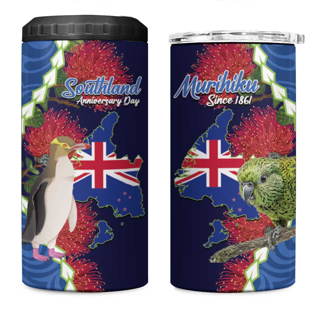 Southland Anniversary Day 4 in 1 Can Cooler Tumbler Murihiku 1861 Maori Bird Mix Pohutukawa LT14 One Size: 16 oz Blue - Polynesian Pride