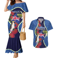 Southland Anniversary Day Couples Matching Mermaid Dress and Hawaiian Shirt Murihiku 1861 Maori Bird Mix Pohutukawa LT14 Blue - Polynesian Pride