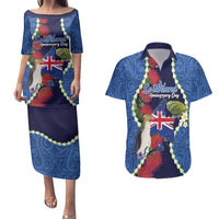 Southland Anniversary Day Couples Matching Puletasi and Hawaiian Shirt Murihiku 1861 Maori Bird Mix Pohutukawa LT14 Blue - Polynesian Pride