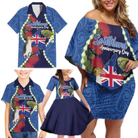 Southland Anniversary Day Family Matching Off Shoulder Short Dress and Hawaiian Shirt Murihiku 1861 Maori Bird Mix Pohutukawa LT14 - Polynesian Pride