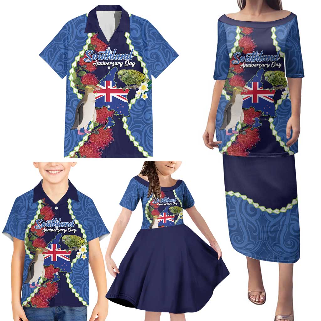 Southland Anniversary Day Family Matching Puletasi and Hawaiian Shirt Murihiku 1861 Maori Bird Mix Pohutukawa LT14 - Polynesian Pride