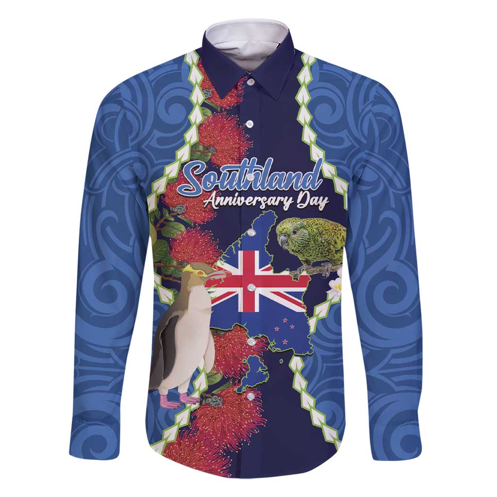 Southland Anniversary Day Family Matching Short Sleeve Bodycon Dress and Hawaiian Shirt Murihiku 1861 Maori Bird Mix Pohutukawa LT14 Dad's Shirt - Long Sleeve Blue - Polynesian Pride
