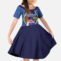 Southland Anniversary Day Family Matching Tank Maxi Dress and Hawaiian Shirt Murihiku 1861 Maori Bird Mix Pohutukawa LT14 Daughter's Dress Blue - Polynesian Pride