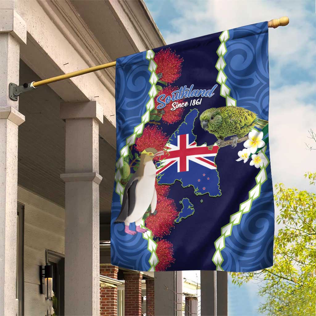 Southland Anniversary Day Garden Flag Murihiku 1861 Maori Bird Mix Pohutukawa LT14 House Flag Blue - Polynesian Pride