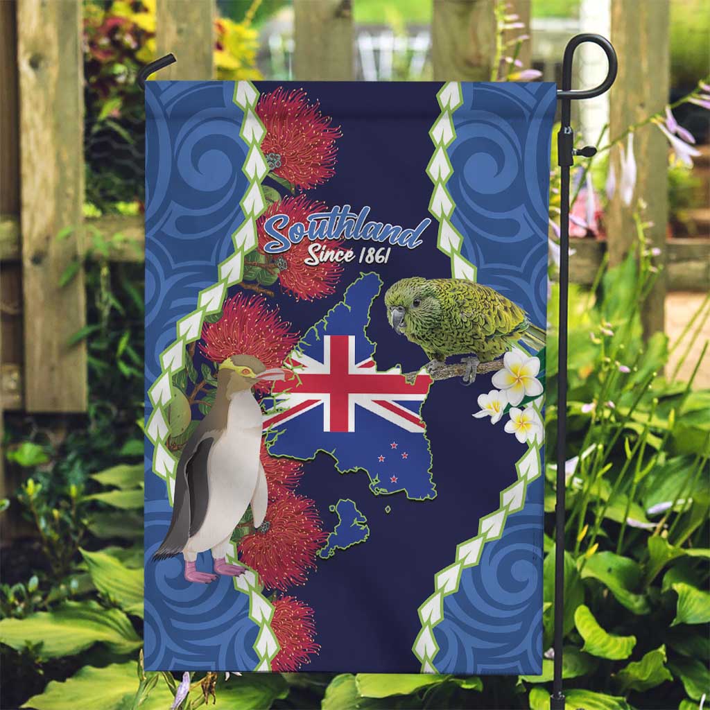 Southland Anniversary Day Garden Flag Murihiku 1861 Maori Bird Mix Pohutukawa LT14 Garden Flag Blue - Polynesian Pride