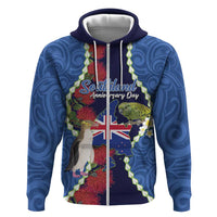 Southland Anniversary Day Hoodie Murihiku 1861 Maori Bird Mix Pohutukawa LT14 Zip Hoodie Blue - Polynesian Pride