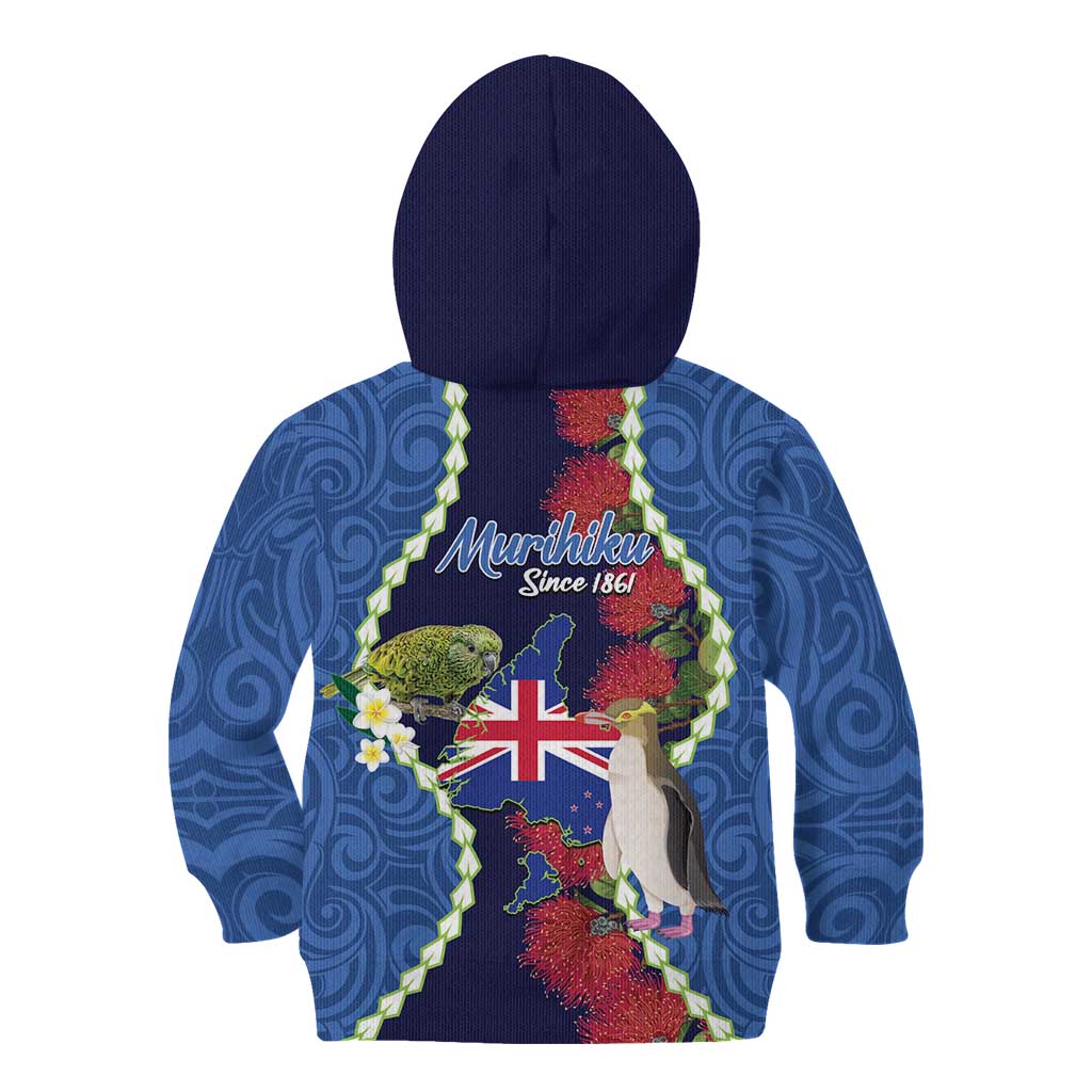 Southland Anniversary Day Kid Hoodie Murihiku 1861 Maori Bird Mix Pohutukawa LT14 - Polynesian Pride