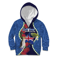 Southland Anniversary Day Kid Hoodie Murihiku 1861 Maori Bird Mix Pohutukawa LT14 Zip Hoodie Blue - Polynesian Pride