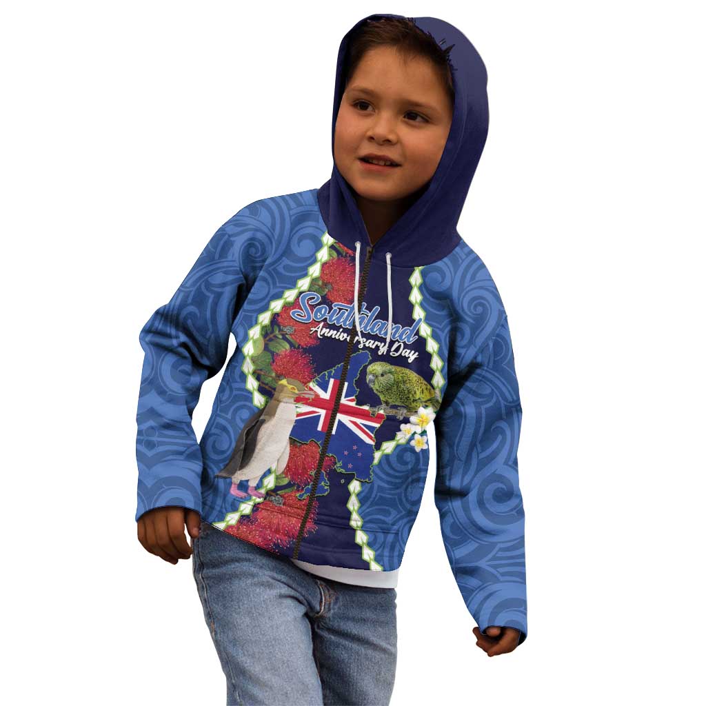 Southland Anniversary Day Kid Hoodie Murihiku 1861 Maori Bird Mix Pohutukawa LT14 - Polynesian Pride