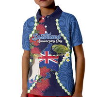 Southland Anniversary Day Kid Polo Shirt Murihiku 1861 Maori Bird Mix Pohutukawa LT14 Kid Blue - Polynesian Pride