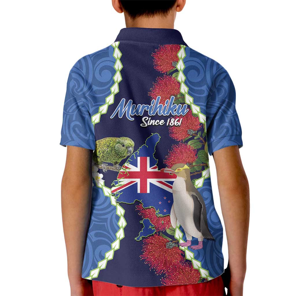 Southland Anniversary Day Kid Polo Shirt Murihiku 1861 Maori Bird Mix Pohutukawa LT14 - Polynesian Pride