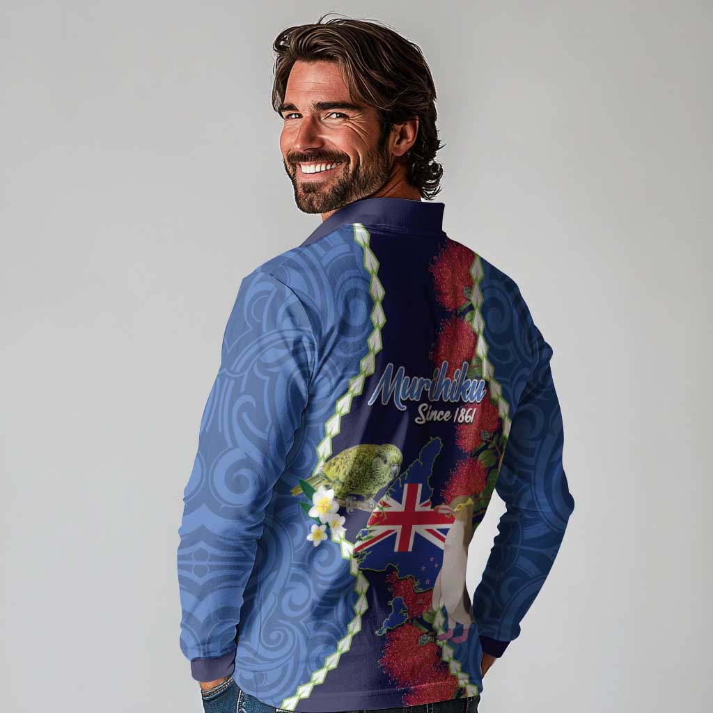 Southland Anniversary Day Long Sleeve Polo Shirt Murihiku 1861 Maori Bird Mix Pohutukawa LT14 - Polynesian Pride