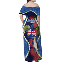 Southland Anniversary Day Off Shoulder Maxi Dress Murihiku 1861 Maori Bird Mix Pohutukawa LT14 - Polynesian Pride