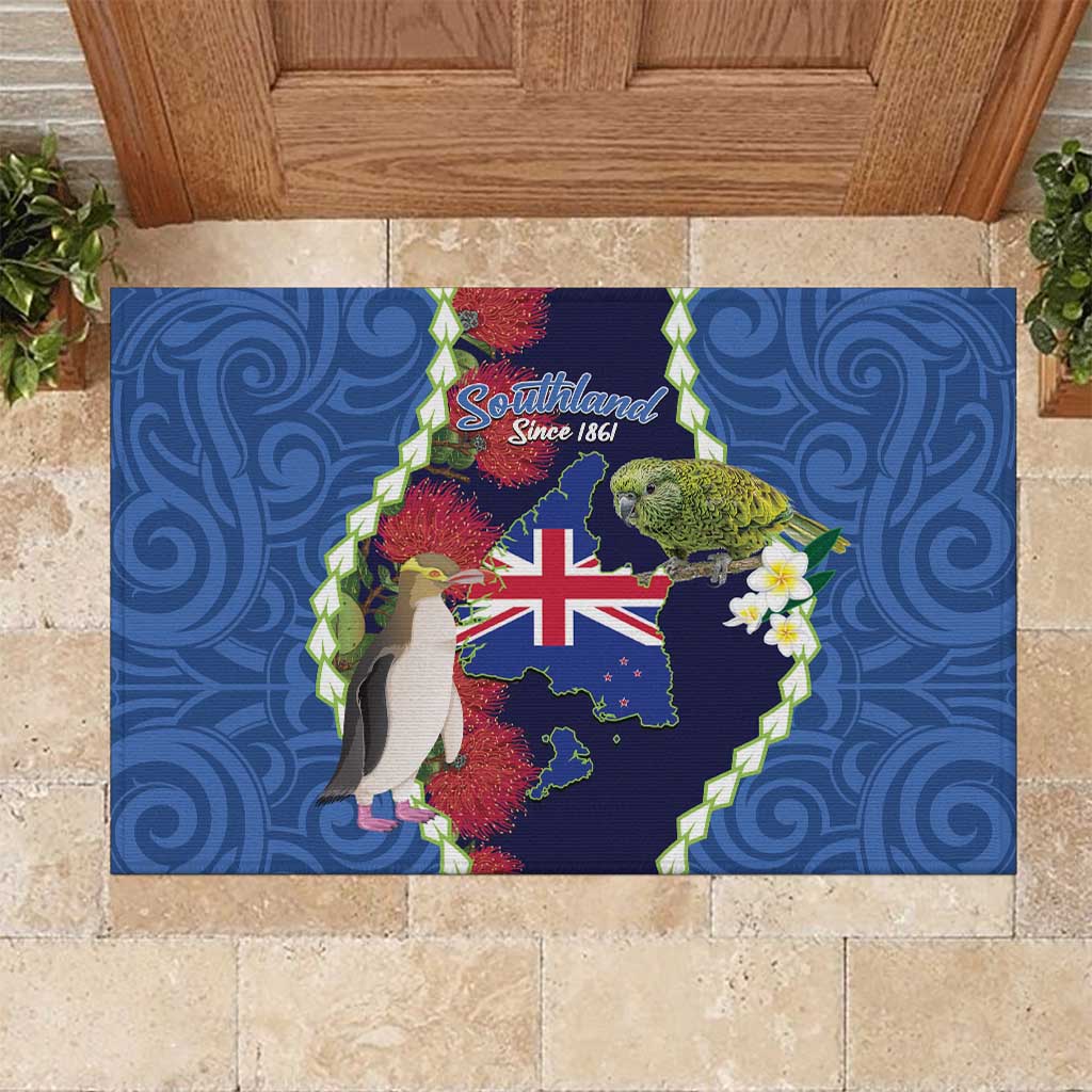 Southland Anniversary Day Rubber Doormat Murihiku 1861 Maori Bird Mix Pohutukawa LT14 Blue - Polynesian Pride