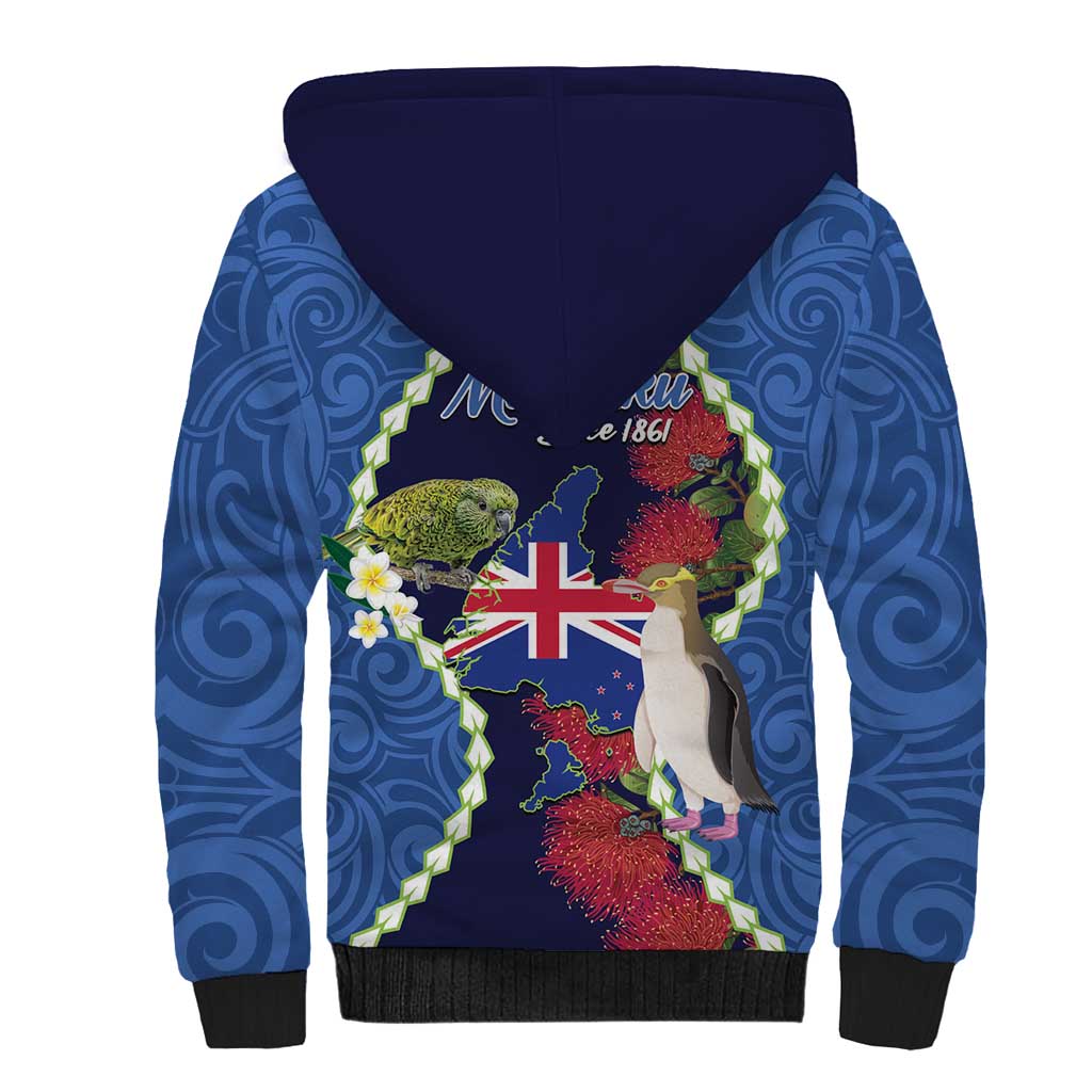Southland Anniversary Day Sherpa Hoodie Murihiku 1861 Maori Bird Mix Pohutukawa LT14 - Polynesian Pride