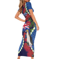 Southland Anniversary Day Short Sleeve Bodycon Dress Murihiku 1861 Maori Bird Mix Pohutukawa LT14 - Polynesian Pride