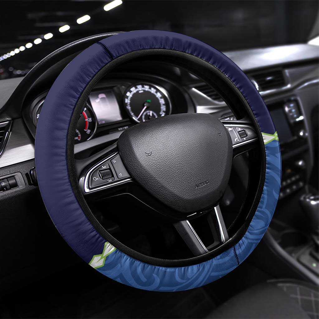 Southland Anniversary Day Steering Wheel Cover Murihiku 1861 Maori Bird Mix Pohutukawa LT14 Universal Fit Blue - Polynesian Pride