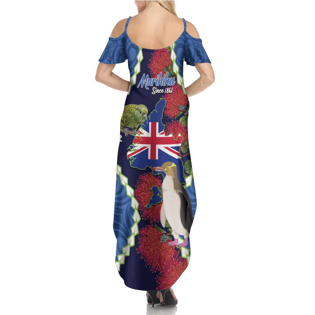 Southland Anniversary Day Summer Maxi Dress Murihiku 1861 Maori Bird Mix Pohutukawa LT14 - Polynesian Pride