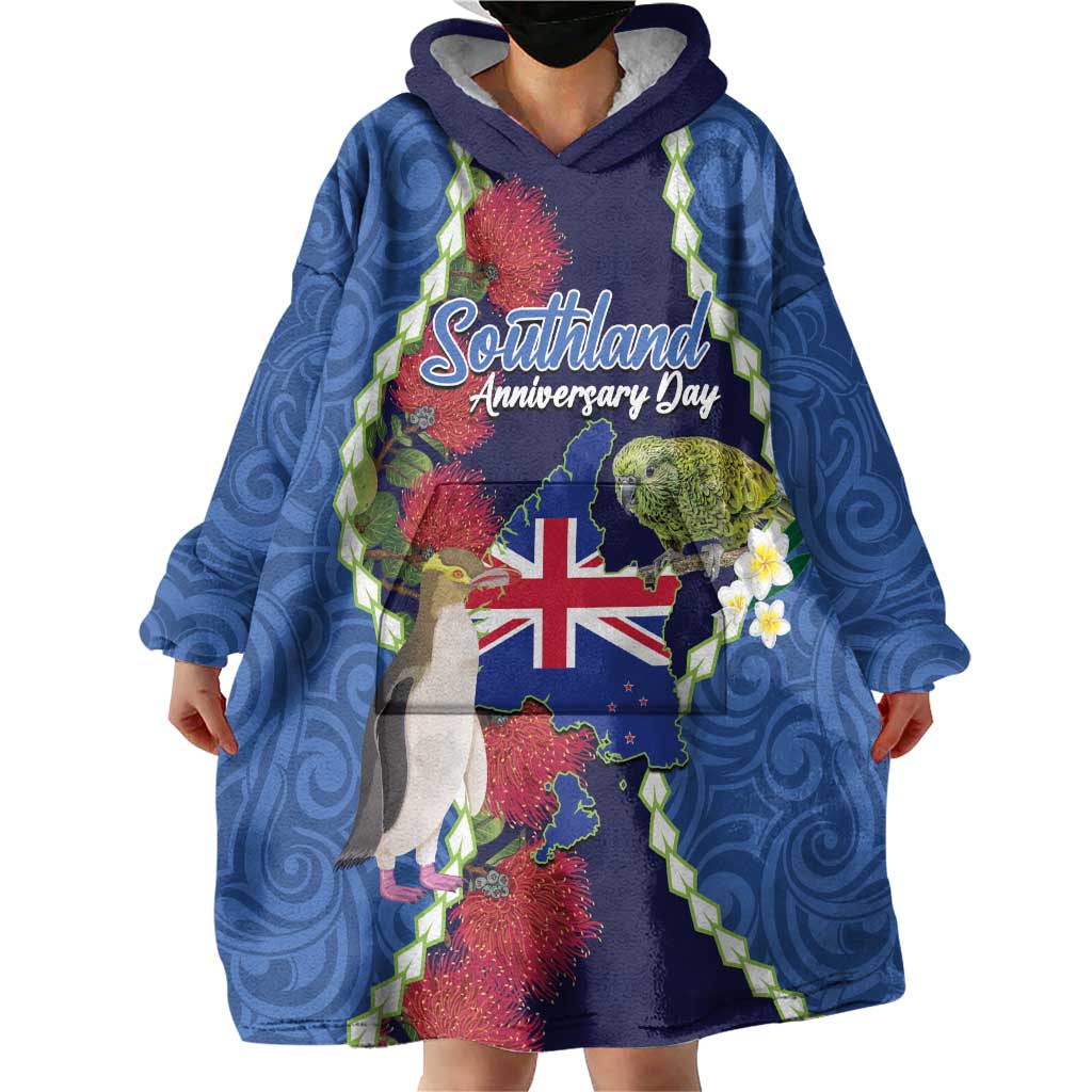 Southland Anniversary Day Wearable Blanket Hoodie Murihiku 1861 Maori Bird Mix Pohutukawa LT14 - Polynesian Pride