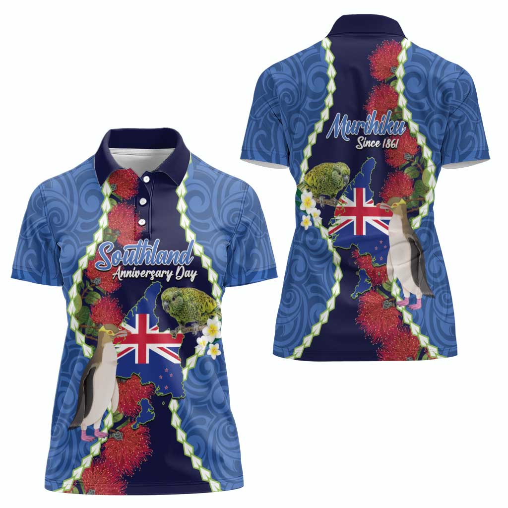 Southland Anniversary Day Women Polo Shirt Murihiku 1861 Maori Bird Mix Pohutukawa LT14 - Polynesian Pride