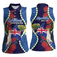 Southland Anniversary Day Women Sleeveless Polo Shirt Murihiku 1861 Maori Bird Mix Pohutukawa LT14 - Polynesian Pride