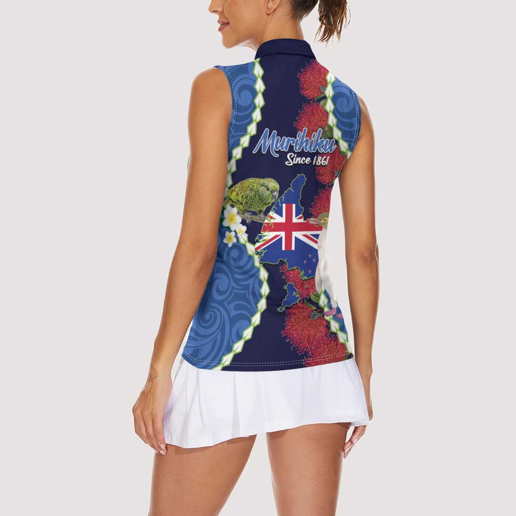 Southland Anniversary Day Women Sleeveless Polo Shirt Murihiku 1861 Maori Bird Mix Pohutukawa LT14 - Polynesian Pride