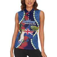 Southland Anniversary Day Women Sleeveless Polo Shirt Murihiku 1861 Maori Bird Mix Pohutukawa LT14 - Polynesian Pride