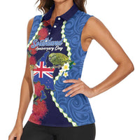 Southland Anniversary Day Women Sleeveless Polo Shirt Murihiku 1861 Maori Bird Mix Pohutukawa LT14 - Polynesian Pride