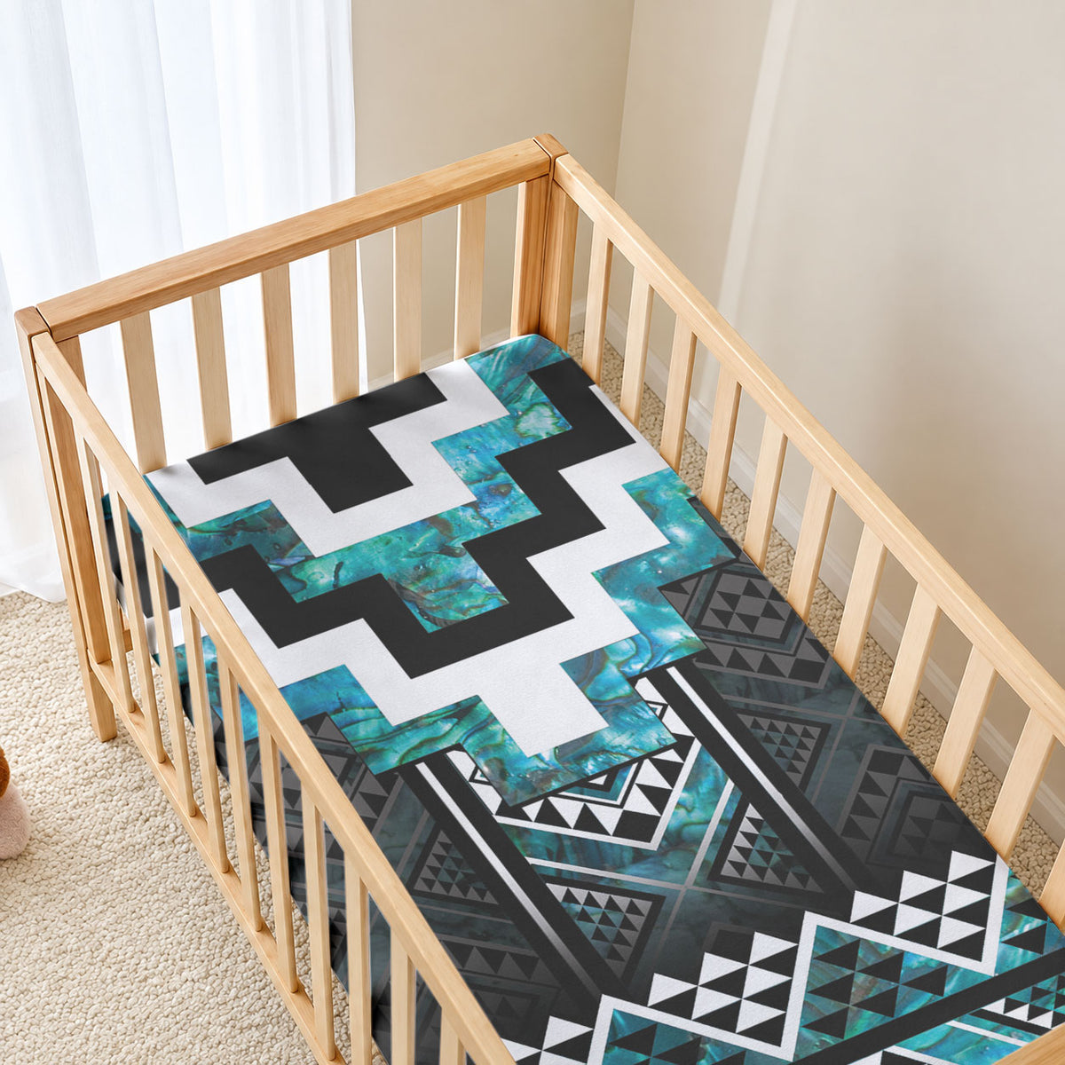 Paua Shell Taniko Pattern Aotearoa Baby Bed Cover Niho Taniwha Mix Poutama LT14 - Polynesian Pride