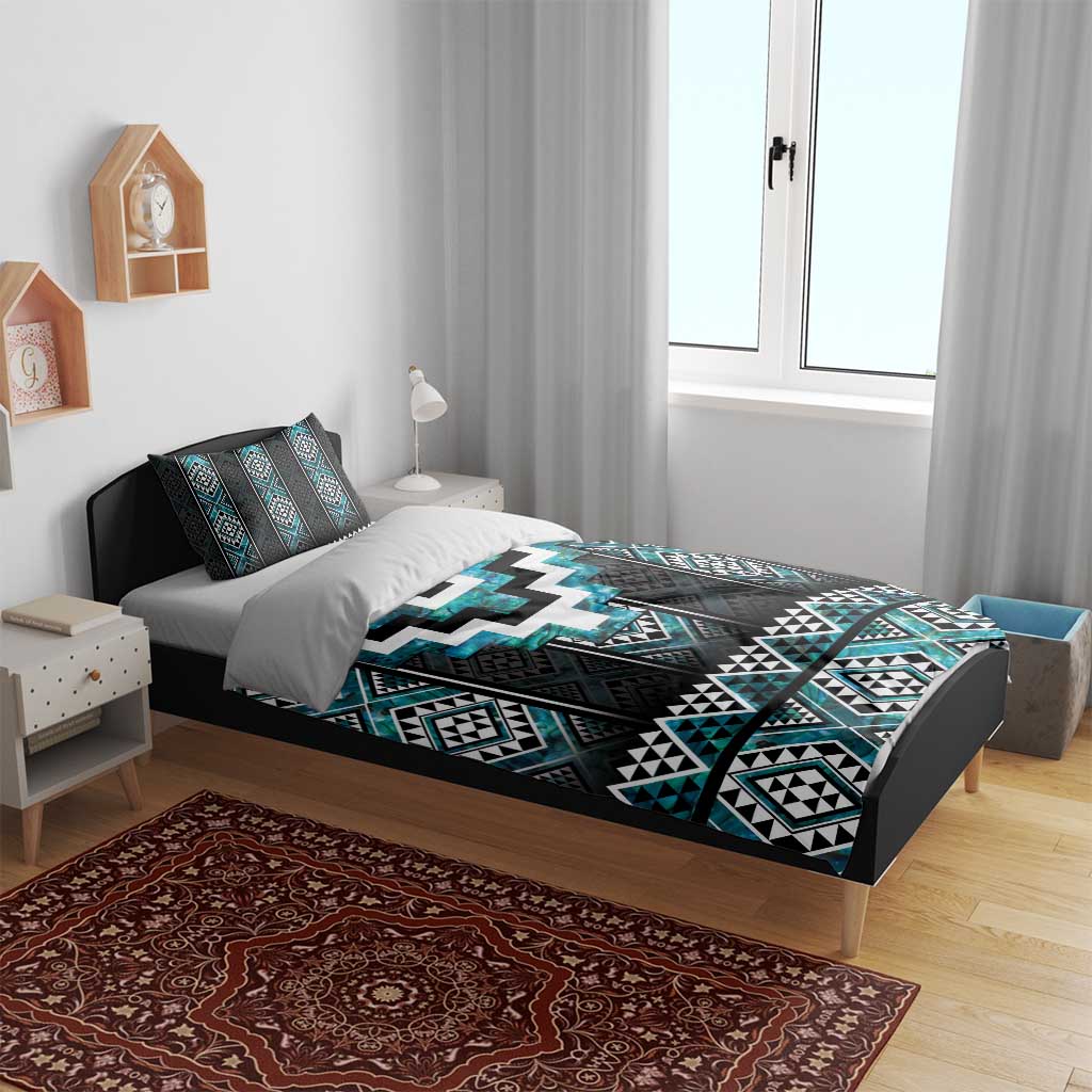 Paua Shell Taniko Pattern Aotearoa Bedding Set Niho Taniwha Mix Poutama