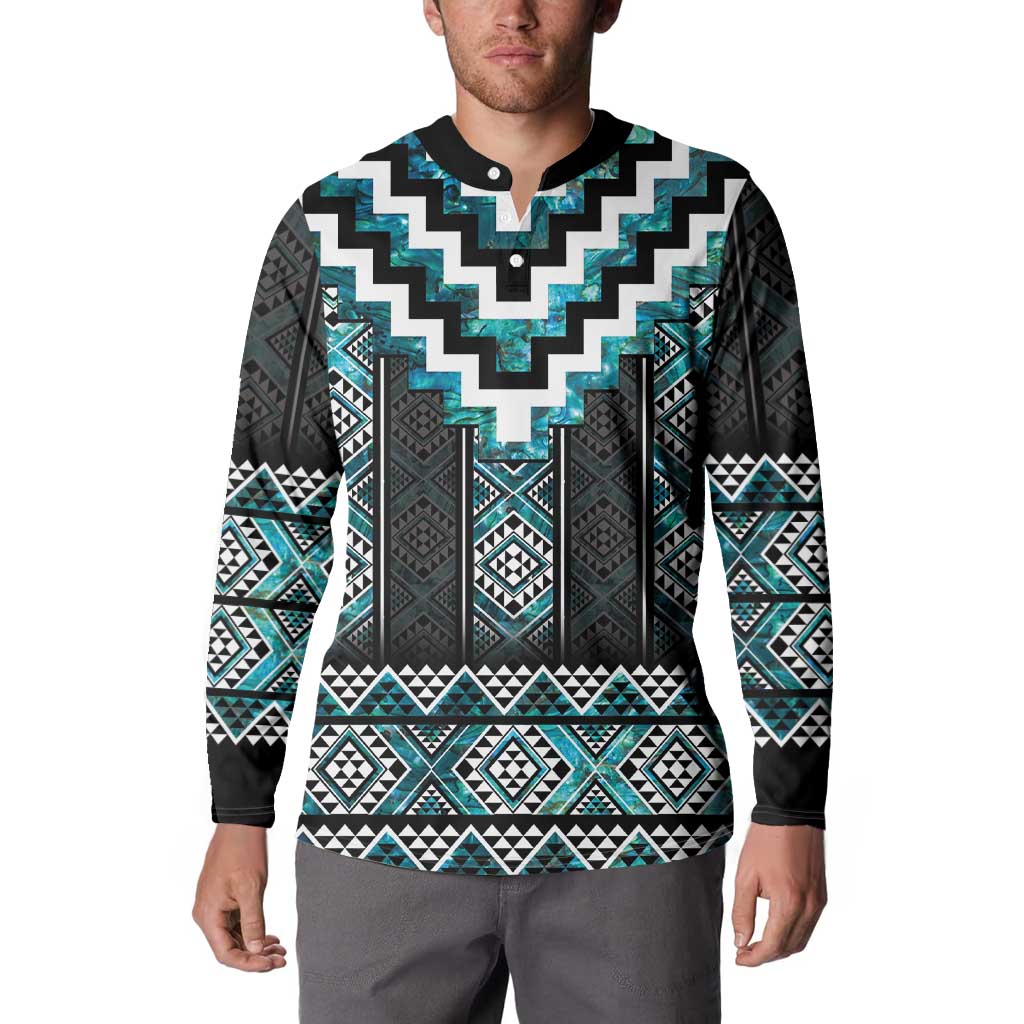 Paua Shell Taniko Pattern Aotearoa Button Sweatshirt Niho Taniwha Mix Poutama