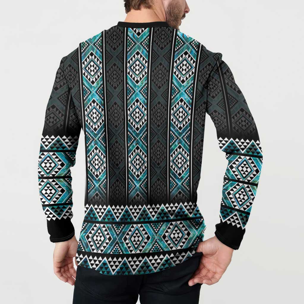 Paua Shell Taniko Pattern Aotearoa Button Sweatshirt Niho Taniwha Mix Poutama