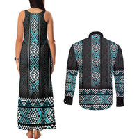 Paua Shell Taniko Pattern Aotearoa Couples Matching Tank Maxi Dress and Long Sleeve Button Shirt Niho Taniwha Mix Poutama LT14 - Polynesian Pride