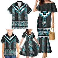 Paua Shell Taniko Pattern Aotearoa Family Matching Mermaid Dress and Hawaiian Shirt Niho Taniwha Mix Poutama LT14 - Polynesian Pride
