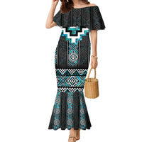Paua Shell Taniko Pattern Aotearoa Family Matching Mermaid Dress and Hawaiian Shirt Niho Taniwha Mix Poutama LT14 Mom's Dress Turquoise - Polynesian Pride