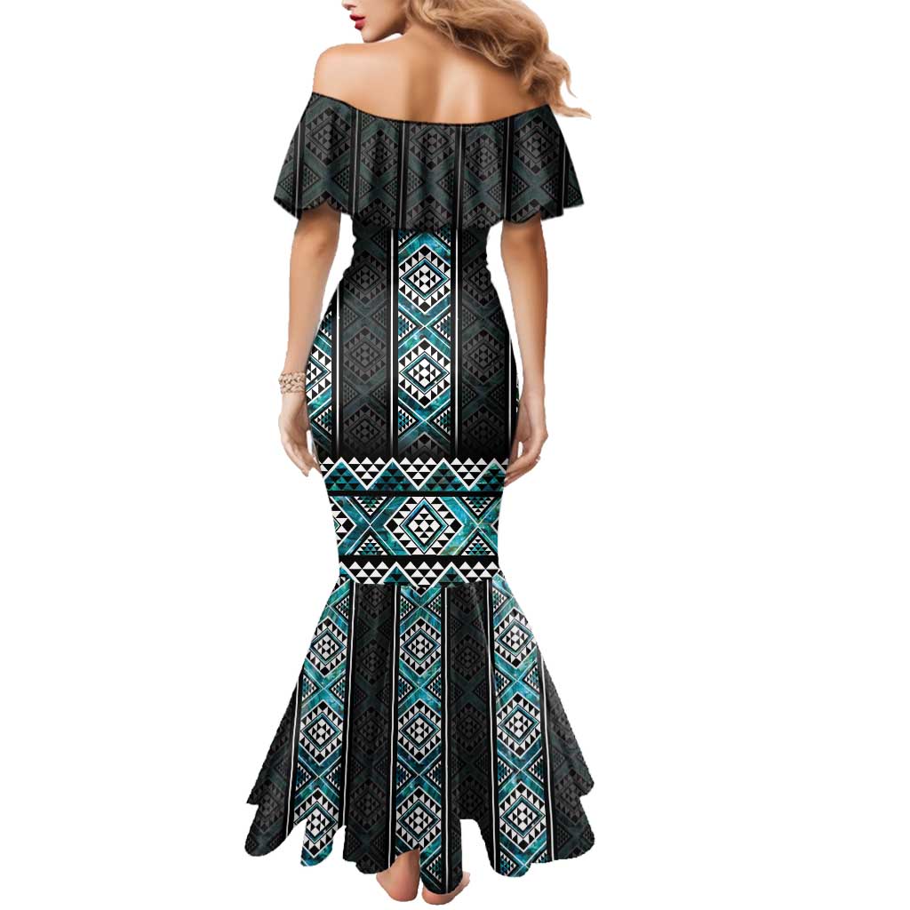 Paua Shell Taniko Pattern Aotearoa Family Matching Mermaid Dress and Hawaiian Shirt Niho Taniwha Mix Poutama LT14 - Polynesian Pride