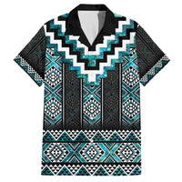 Paua Shell Taniko Pattern Aotearoa Family Matching Off The Shoulder Long Sleeve Dress and Hawaiian Shirt Niho Taniwha Mix Poutama LT14 Dad's Shirt - Short Sleeve Turquoise - Polynesian Pride