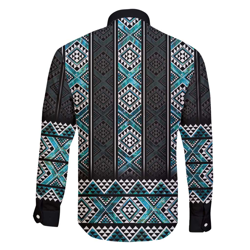 Paua Shell Taniko Pattern Aotearoa Family Matching Off Shoulder Maxi Dress and Hawaiian Shirt Niho Taniwha Mix Poutama LT14 - Polynesian Pride