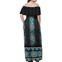 Paua Shell Taniko Pattern Aotearoa Family Matching Off Shoulder Maxi Dress and Hawaiian Shirt Niho Taniwha Mix Poutama LT14 - Polynesian Pride