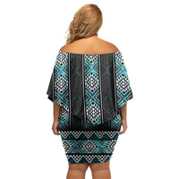 Paua Shell Taniko Pattern Aotearoa Family Matching Off Shoulder Short Dress and Hawaiian Shirt Niho Taniwha Mix Poutama LT14 - Polynesian Pride