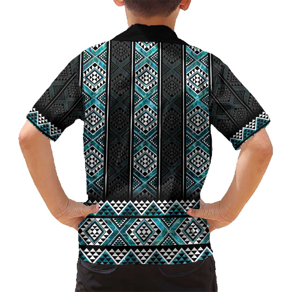 Paua Shell Taniko Pattern Aotearoa Family Matching Short Sleeve Bodycon Dress and Hawaiian Shirt Niho Taniwha Mix Poutama LT14 - Polynesian Pride