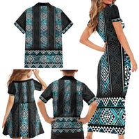 Paua Shell Taniko Pattern Aotearoa Family Matching Short Sleeve Bodycon Dress and Hawaiian Shirt Niho Taniwha Mix Poutama LT14 - Polynesian Pride