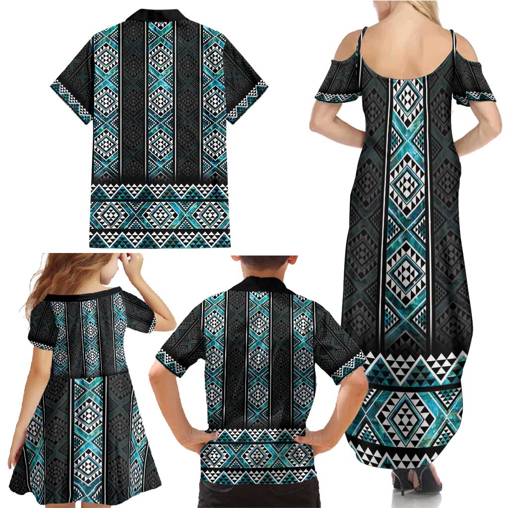 Paua Shell Taniko Pattern Aotearoa Family Matching Summer Maxi Dress and Hawaiian Shirt Niho Taniwha Mix Poutama LT14 - Polynesian Pride