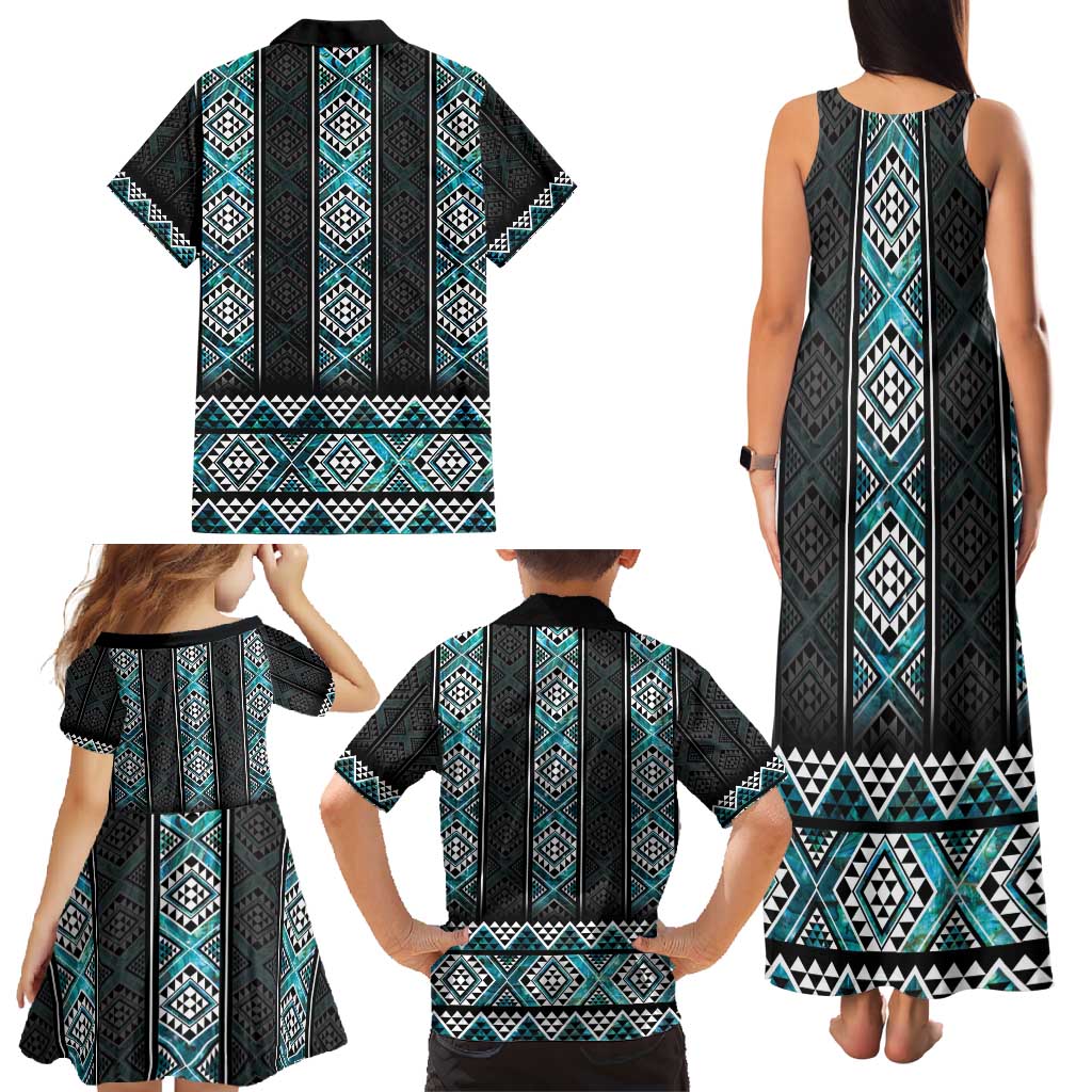 Paua Shell Taniko Pattern Aotearoa Family Matching Tank Maxi Dress and Hawaiian Shirt Niho Taniwha Mix Poutama LT14 - Polynesian Pride