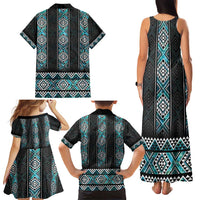 Paua Shell Taniko Pattern Aotearoa Family Matching Tank Maxi Dress and Hawaiian Shirt Niho Taniwha Mix Poutama LT14 - Polynesian Pride