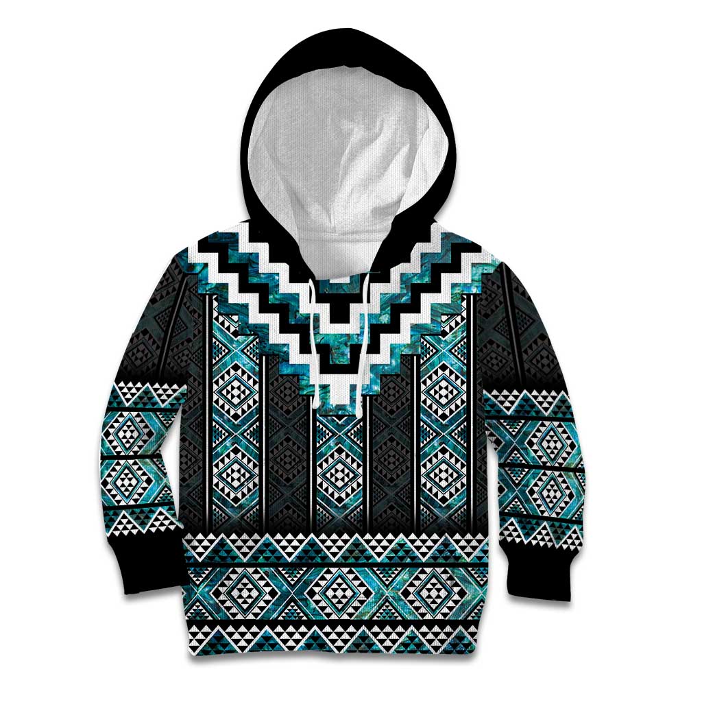 Paua Shell Taniko Pattern Aotearoa Kid Hoodie Niho Taniwha Mix Poutama LT14 Hoodie Turquoise - Polynesian Pride
