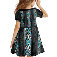 Paua Shell Taniko Pattern Aotearoa Kid Short Sleeve Dress Niho Taniwha Mix Poutama LT14 - Polynesian Pride